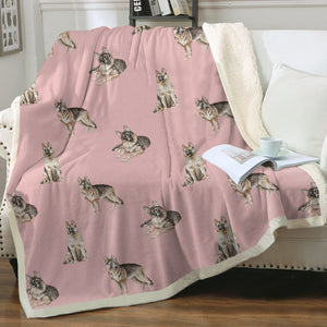 Watercolor Delight German Shepherds Sherpa Fleece Blanket - 8 Colors-Blanket-Bedding, Blankets, German Shepherd, Home Decor-Soft Pink-Single-19