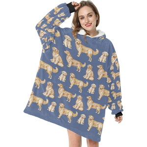 Watercolor Delight Golden Retrievers Blanket Hoodie-Blanket-Apparel, Blanket Hoodie, Blankets, Dog Mom Gifts, Golden Retriever-2