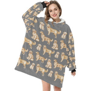 Watercolor Delight Golden Retrievers Blanket Hoodie-Blanket-Apparel, Blanket Hoodie, Blankets, Dog Mom Gifts, Golden Retriever-6