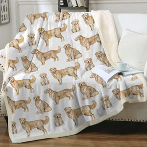 Watercolor Delight Golden Retrievers Sherpa Fleece Blanket - 8 Colors-Blanket-Bedding, Blankets, Golden Retriever, Home Decor-3