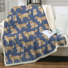 Load image into Gallery viewer, Watercolor Delight Golden Retrievers Sherpa Fleece Blanket - 8 Colors-Blanket-Bedding, Blankets, Golden Retriever, Home Decor-Cornflower Blue-Single-16