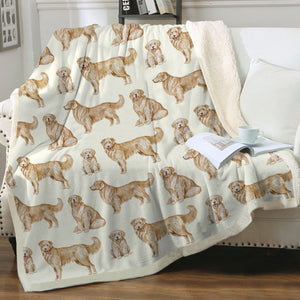 Watercolor Delight Golden Retrievers Sherpa Fleece Blanket - 8 Colors-Blanket-Bedding, Blankets, Golden Retriever, Home Decor-Ivory Cream-Single-4