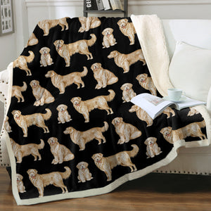 Watercolor Delight Golden Retrievers Sherpa Fleece Blanket - 8 Colors-Blanket-Bedding, Blankets, Golden Retriever, Home Decor-Midnight Black-Single-22