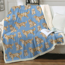 Load image into Gallery viewer, Watercolor Delight Golden Retrievers Sherpa Fleece Blanket - 8 Colors-Blanket-Bedding, Blankets, Golden Retriever, Home Decor-Sky Blue-Single-15