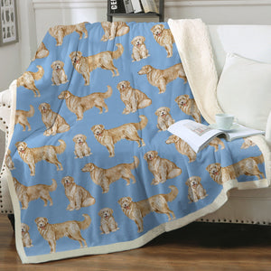 Watercolor Delight Golden Retrievers Sherpa Fleece Blanket - 8 Colors-Blanket-Bedding, Blankets, Golden Retriever, Home Decor-Sky Blue-Single-15