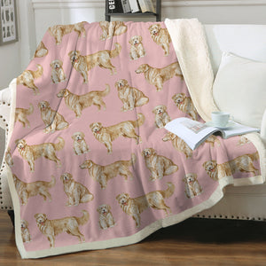 Watercolor Delight Golden Retrievers Sherpa Fleece Blanket - 8 Colors-Blanket-Bedding, Blankets, Golden Retriever, Home Decor-Soft Pink-Single-19