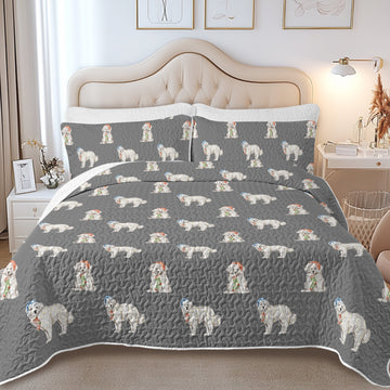 Watercolor Delight Great Pyrenees Christmas Quilted Bedding Set-Bedding-Bedding,Blankets,Christmas,Home Decor-14