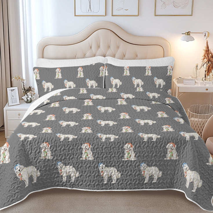 Watercolor Delight Great Pyrenees Christmas Quilted Bedding Set-Bedding-Bedding,Blankets,Christmas,Home Decor-14