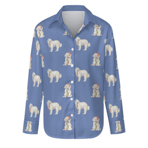 Watercolor Delight Great Pyrenees Christmas Women's Shirt-Apparel-Apparel, Dog Mom Gifts, Great Pyrenees, Shirt-Slate Blue-S-26