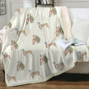 Watercolor Delight Ibizan Hound Christmas Fleece Blanket - 8 Colors-Blanket-Bedding, Blankets, Christmas, Home Decor, Ibizan Hound-14