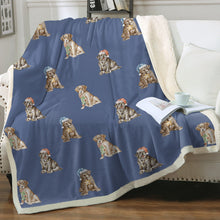 Load image into Gallery viewer, Watercolor Delight Labrador Puppies Christmas Fleece Blanket - 8 Colors-Blanket-Bedding, Black Labrador, Blankets, Chocolate Labrador, Christmas, Home Decor, Labrador-Cornflower Blue-Single-6