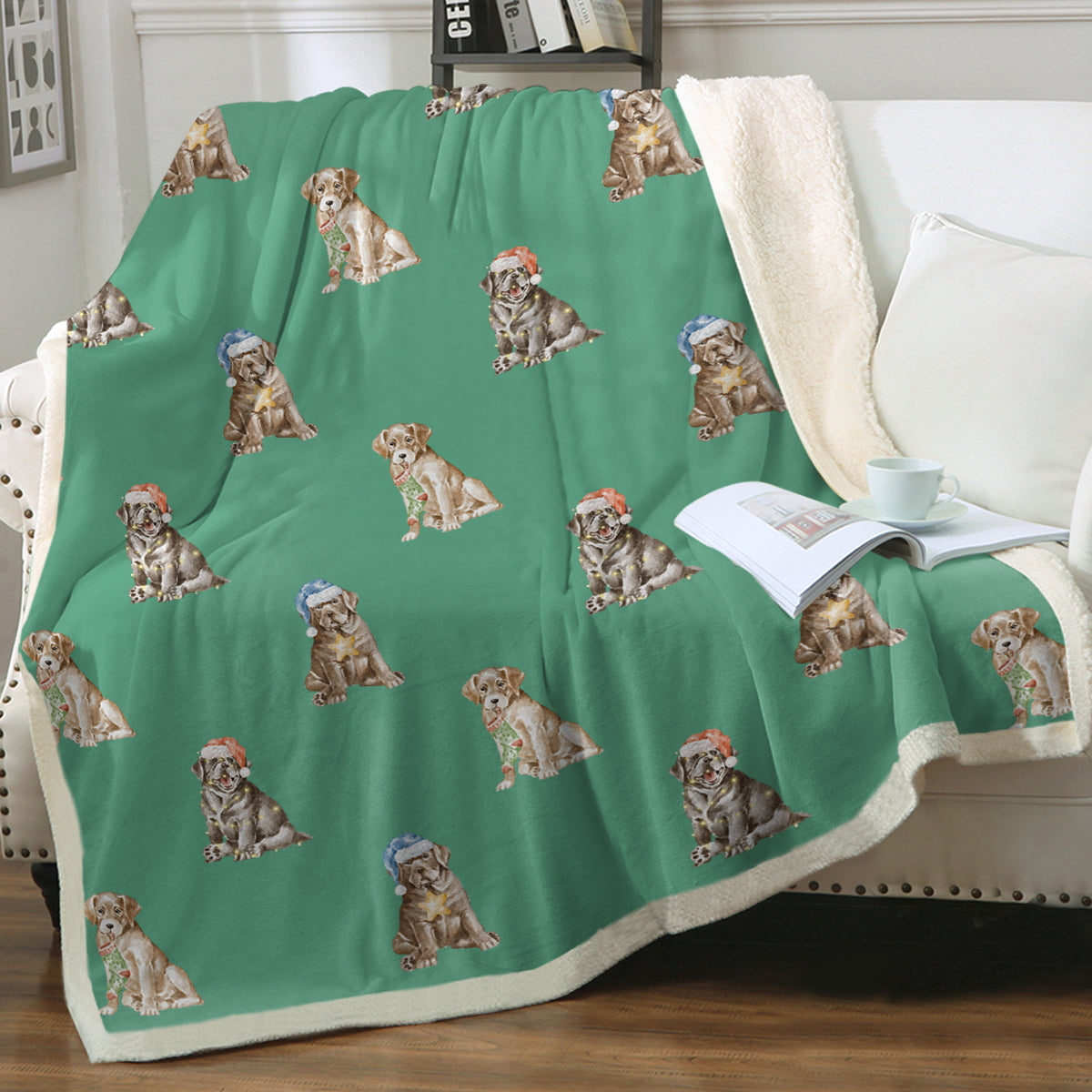 Watercolor Delight Labrador Puppies Christmas Fleece Blanket 8 Colors Mint Green Single