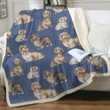 Load image into Gallery viewer, Watercolor Delight Long Haired Dachshunds Fleece Blanket - 8 Colors-Blanket-Bedding, Blankets, Dachshund, Home Decor-Cornflower Blue-Single-17