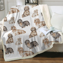 Load image into Gallery viewer, Watercolor Delight Long Haired Dachshunds Fleece Blanket - 8 Colors-Blanket-Bedding, Blankets, Dachshund, Home Decor-Crisp White-Single-22