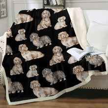 Load image into Gallery viewer, Watercolor Delight Long Haired Dachshunds Fleece Blanket - 8 Colors-Blanket-Bedding, Blankets, Dachshund, Home Decor-Midnight Black-Single-15