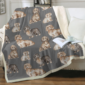 Watercolor Delight Long Haired Dachshunds Fleece Blanket - 8 Colors-Blanket-Bedding, Blankets, Dachshund, Home Decor-Parisian Gray-Single-19