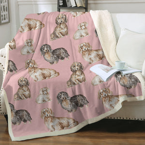 Watercolor Delight Long Haired Dachshunds Fleece Blanket - 8 Colors-Blanket-Bedding, Blankets, Dachshund, Home Decor-Soft Pink-Single-21