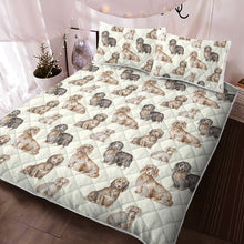 Load image into Gallery viewer, Watercolor Delight Long Haired Dachshunds Quilted Bedding Set-Bedding-Bedding, Blankets, Dachshund, Home Decor-Ivory White-With Matching Pillowcases-Twin-10