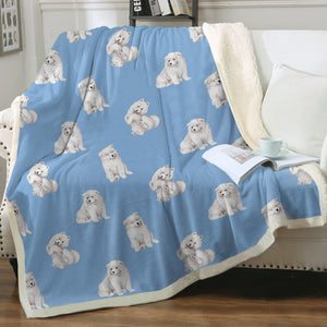 Watercolor Delight Samoyeds Soft Sherpa Fleece Blanket - 8 Colors-Blanket-Bedding, Blankets, Home Decor, Samoyed-Sky Blue-Single-21