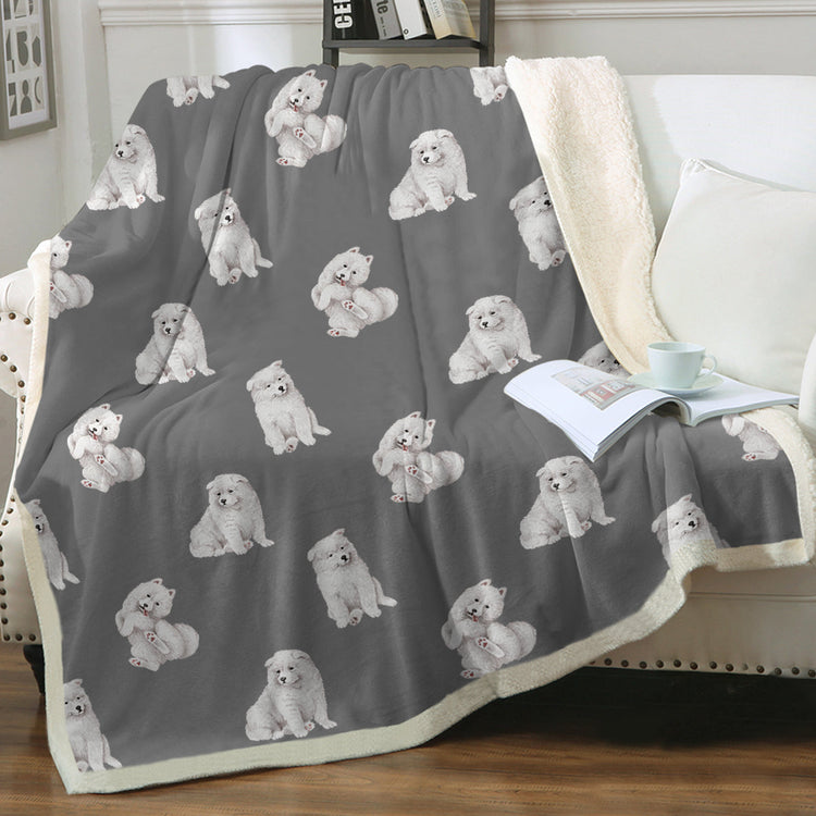 Watercolor Delight Samoyeds Soft Sherpa Fleece Blanket 8 Colors 750x