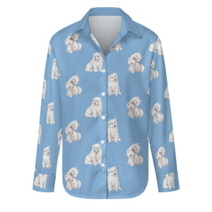 Watercolor Delight Samoyeds Women's Shirt-Apparel-Apparel, Dog Mom Gifts, Samoyed, Shirt-Sky Blue-S-23