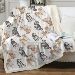 Watercolor Delight Shiba Inu Sherpa Fleece Blanket - 8 Colors-Blanket-Bedding, Blankets, Home Decor, Shiba Inu-3