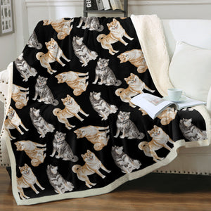 Watercolor Delight Shiba Inu Sherpa Fleece Blanket - 8 Colors-Blanket-Bedding, Blankets, Home Decor, Shiba Inu-8