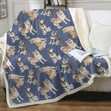 Load image into Gallery viewer, Watercolor Delight Shiba Inu Sherpa Fleece Blanket - 8 Colors-Blanket-Bedding, Blankets, Home Decor, Shiba Inu-Cornflower Blue-Single-2