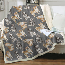 Load image into Gallery viewer, Watercolor Delight Shiba Inu Sherpa Fleece Blanket - 8 Colors-Blanket-Bedding, Blankets, Home Decor, Shiba Inu-Parisian Gray-Single-7