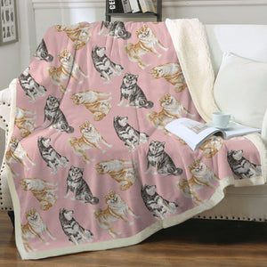 Watercolor Delight Shiba Inu Sherpa Fleece Blanket - 8 Colors-Blanket-Bedding, Blankets, Home Decor, Shiba Inu-Soft Pink-Single-5