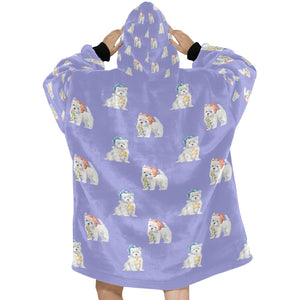 Watercolor Delight Westie Puppies Christmas Blanket Hoodie-Blanket-Apparel, Blanket Hoodie, Blankets, Dog Mom Gifts, West Highland Terrier-12