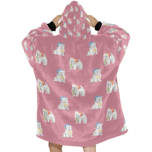 Watercolor Delight Westie Puppies Christmas Blanket Hoodie-Blanket-Apparel, Blanket Hoodie, Blankets, Dog Mom Gifts, West Highland Terrier-21