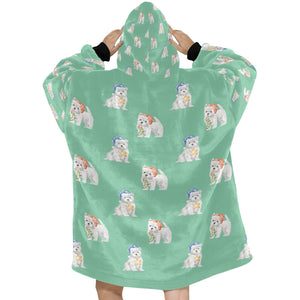 Watercolor Delight Westie Puppies Christmas Blanket Hoodie-Blanket-Apparel, Blanket Hoodie, Blankets, Dog Mom Gifts, West Highland Terrier-30