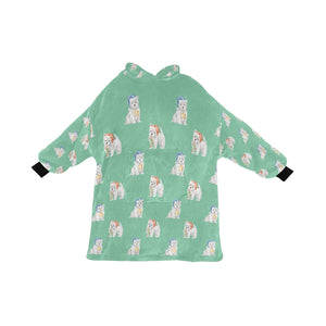 Watercolor Delight Westie Puppies Christmas Blanket Hoodie-Blanket-Apparel, Blanket Hoodie, Blankets, Dog Mom Gifts, West Highland Terrier-Mint Green-ONE SIZE-28