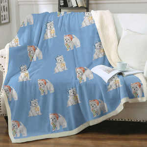 Watercolor Delight Westie Puppies Christmas Fleece Blanket - 8 Colors-Blanket-Bedding, Blankets, Christmas, Home Decor, West Highland Terrier-Sky Blue-Single-20