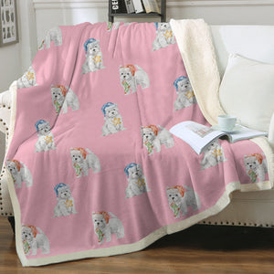 Watercolor Delight Westie Puppies Christmas Fleece Blanket - 8 Colors-Blanket-Bedding, Blankets, Christmas, Home Decor, West Highland Terrier-Soft Pink-Single-22