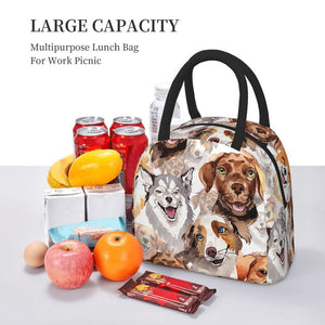 Image of an insulated watercolor dogs design dog lunch bag