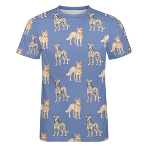 Watercolor Elegance Australian Blue Heeler Men's Cotton T-Shirt-13