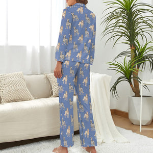 Watercolor Elegance Australian Blue Heeler Pajamas Set for Women-S-CornflowerBlue-11