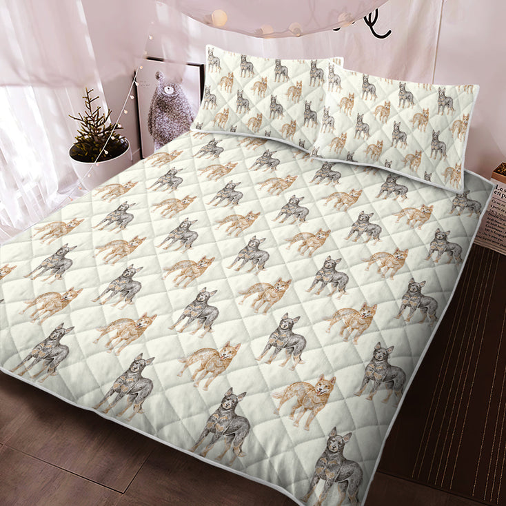 Watercolor Elegance Australian Blue Heeler Quilted Bedding Set-Bedding-Bedding, Blankets, Blue Heeler, Home Decor-10