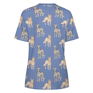 Watercolor Elegance Australian Blue Heeler Women's Cotton T-Shirt-20