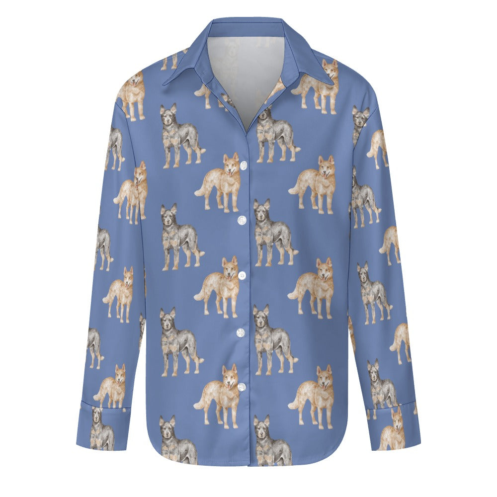 Watercolor Elegance Australian Blue Heeler Women's Shirt-S-CornflowerBlue-35