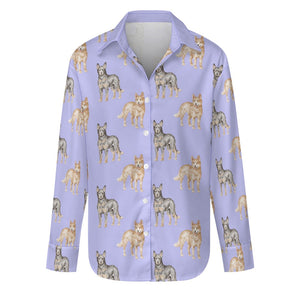 Watercolor Elegance Australian Blue Heeler Women's Shirt-S-LightSteelBlue-24