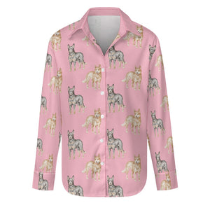 Watercolor Elegance Australian Blue Heeler Women's Shirt-S-Pink-20