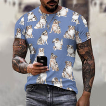 Load image into Gallery viewer, Watercolor Elegance Australian Shepherds Men&#39;s Cotton T-Shirt-Apparel-Apparel, Australian Shepherd, Christmas, Dog Dad Gifts, Shirt, T Shirt-11