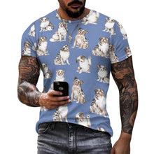 Load image into Gallery viewer, Watercolor Elegance Australian Shepherds Men&#39;s Cotton T-Shirt-Apparel-Apparel, Australian Shepherd, Christmas, Dog Dad Gifts, Shirt, T Shirt-13