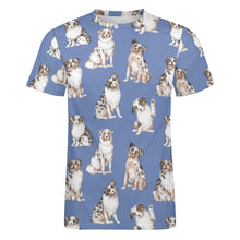 Load image into Gallery viewer, Watercolor Elegance Australian Shepherds Men&#39;s Cotton T-Shirt-Apparel-Apparel, Australian Shepherd, Christmas, Dog Dad Gifts, Shirt, T Shirt-14