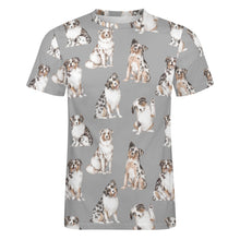 Load image into Gallery viewer, Watercolor Elegance Australian Shepherds Men&#39;s Cotton T-Shirt-Apparel-Apparel, Australian Shepherd, Christmas, Dog Dad Gifts, Shirt, T Shirt-19