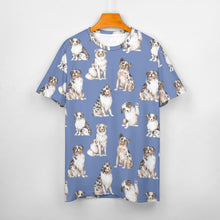 Load image into Gallery viewer, Watercolor Elegance Australian Shepherds Men&#39;s Cotton T-Shirt-Apparel-Apparel, Australian Shepherd, Christmas, Dog Dad Gifts, Shirt, T Shirt-S-Cornflower Blue-12