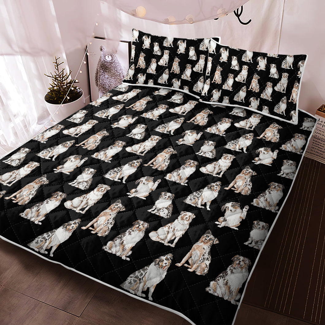 Watercolor Elegance Australian Shepherds Quilted Bedding Set-Bedding-Australian Shepherd, Bedding, Blankets, Home Decor-14